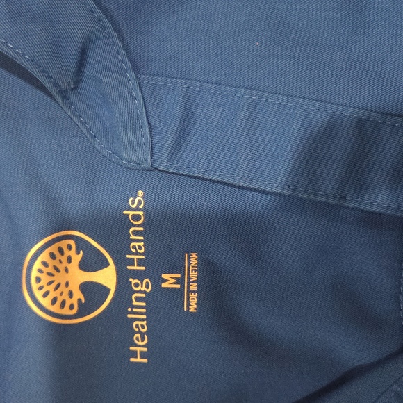 Healing Hands Blue Scrub Set M Top S Bottoms - Picture 3 of 8